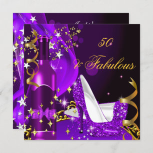 50 & Fabulous Purple Magenta Birthday Party Invitation