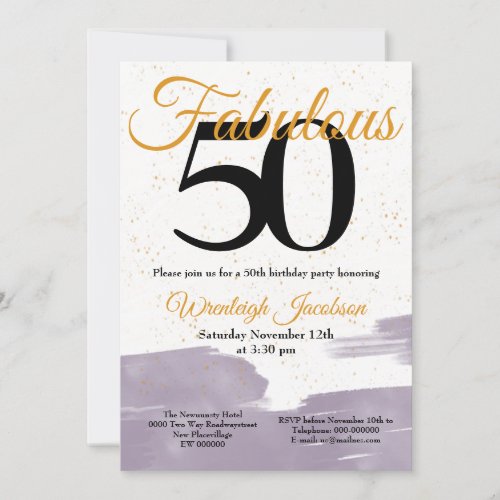 50 fabulous purple watercolor birthday  invitation