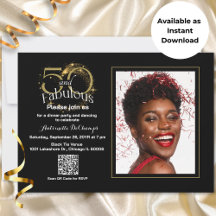 50 & Fabulous QR Code Black Gold Instant Download