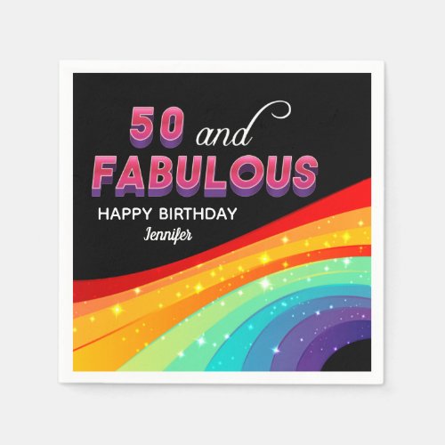 50  Fabulous Rainbow Sparkle 50th Birthday Party Napkins