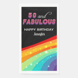50 & Fabulous Rainbow Sparkle 50th Birthday Party Paper Guest Towels