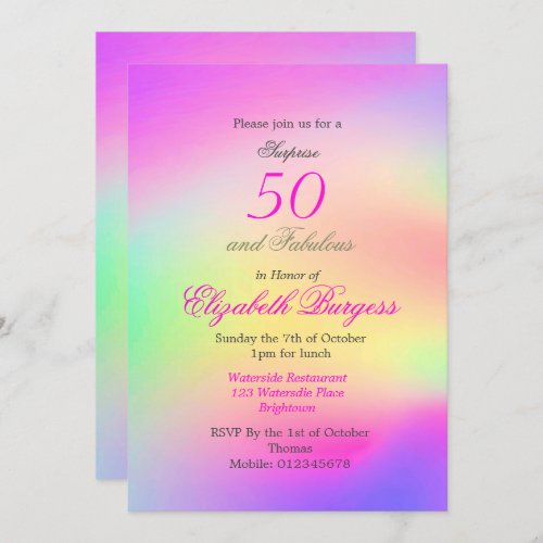 50 Fabulous Rainbow Tie Dye Pink Chic Birthday  Invitation