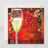 50 Fabulous Red Black Gold 50th Champagne Party Invitation (Front)