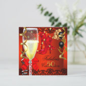 50 Fabulous Red Black Gold 50th Champagne Party Invitation (Standing Front)