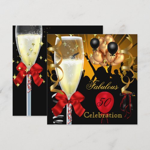 50 &amp; Fabulous Red Gold Black Birthday Party Invites