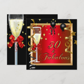 50 Fabulous Red Gold Black Birthday Party Invitation