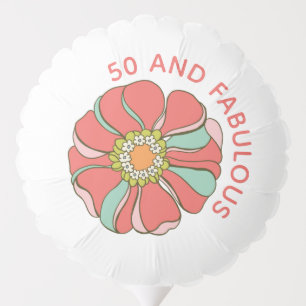 50 & Fabulous Retro Pink Floral Balloon