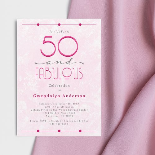 50  Fabulous Retro Vintage Pink Birthday Invitation