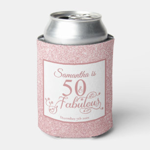 50 Fabulous Rose Glitter Elegant  50th Birthday Can Cooler