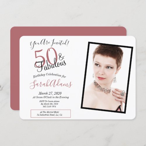 50  Fabulous Rose Gold 50th Birthday Party Photo Invitation