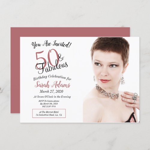 50  Fabulous Rose Gold 50th Birthday Party Photo Invitation