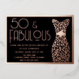 50 & Fabulous! Rose Gold & Black 50th Birthday Foil Invitation