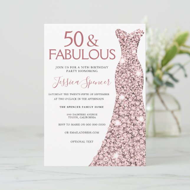 rose gold dress for 50th birthday party 50 & Fabulous Invitation Size:32D Model is wearing Medium CH:CHINA sparkle bachelorette dress ZAPAKASA