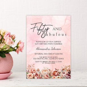50 & Fabulous Rose Gold Floral 50th Birthday Invitation