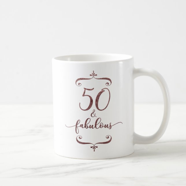 "50 & Fabulous" Rose Gold Glitter 50th Birthday Coffee Mug (Right)