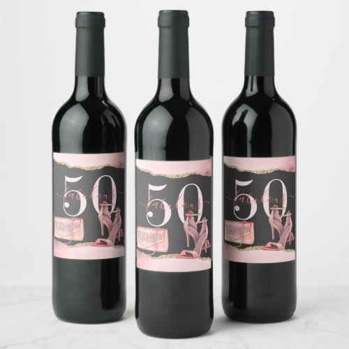 50 Fabulous Rose Gold Glitter Agate Dancing Shoes  Wine Label