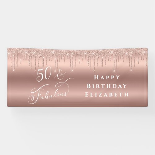 50 Fabulous Rose Gold Glitter Birthday Party Banner