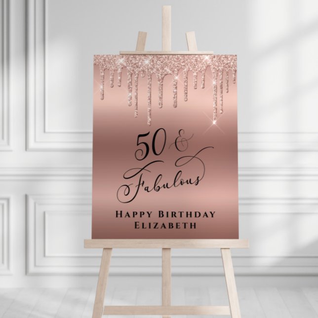 50 Fabulous Rose Gold Glitter Birthday Party Foam Board (Creator Uploaded)