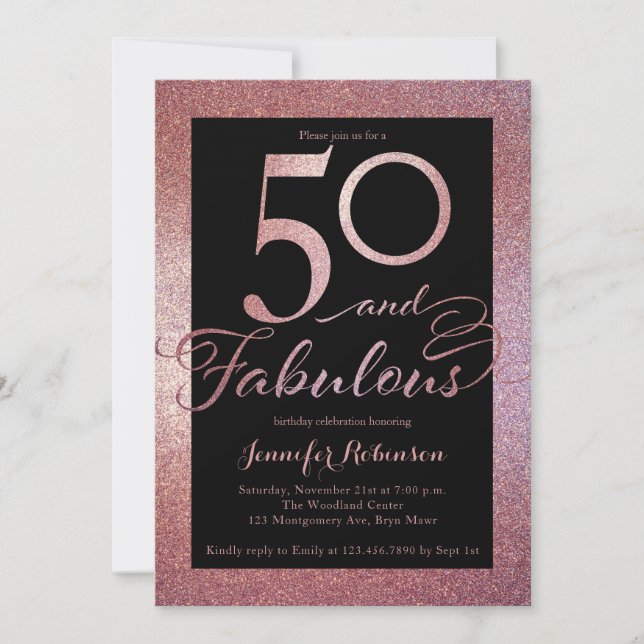 50 Fabulous Rose Gold Glitter Birthday Party Invit Invitation (Front)