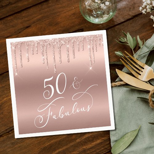 50 Fabulous Rose Gold Glitter Birthday Party Napkins