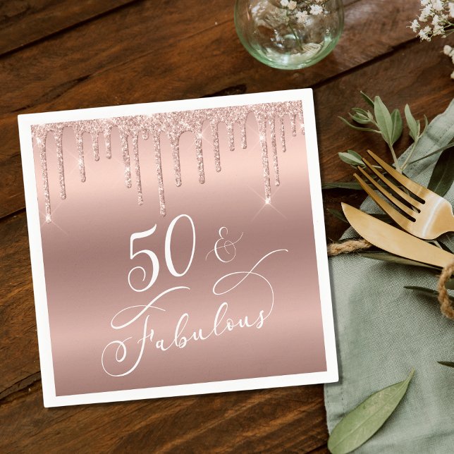 50 Fabulous Rose Gold Glitter Birthday Party Napkins (Creator Uploaded)
