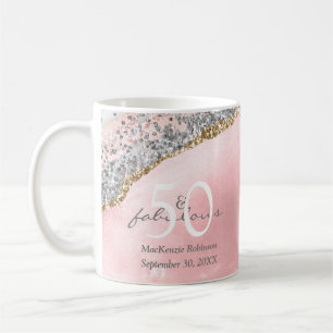 50 Fabulous Rose Gold Glitter Modern Birthday Coffee Mug