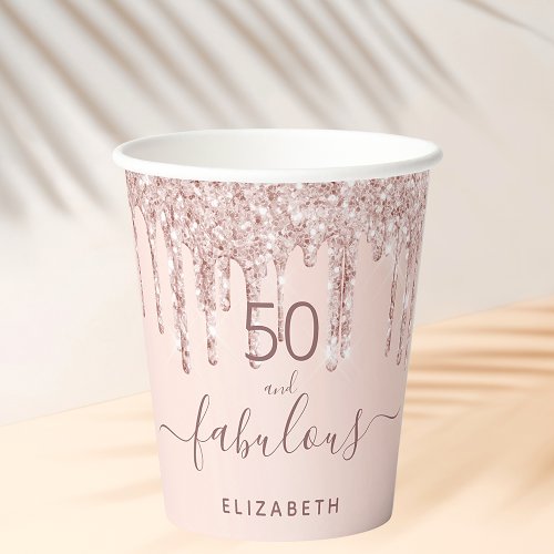 50 fabulous rose gold glitter monogram paper cups