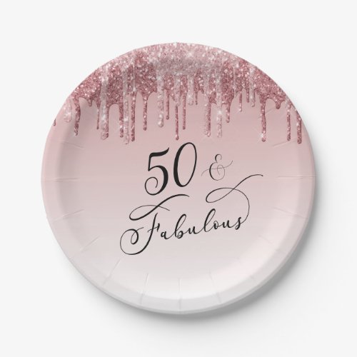 50 Fabulous Rose Gold Glitter Pink Birthday Party Paper Plates
