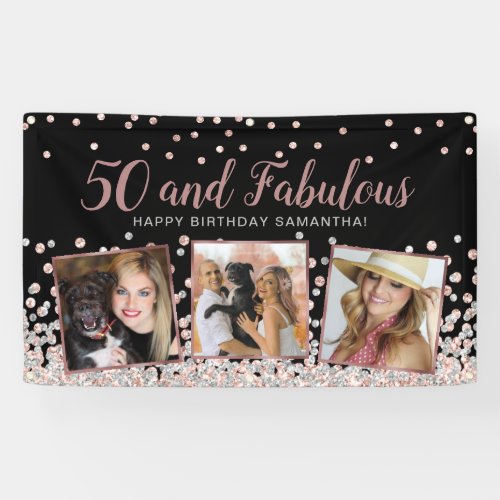 50 Fabulous Rose Gold Photo Collage 50th Birthday Banner