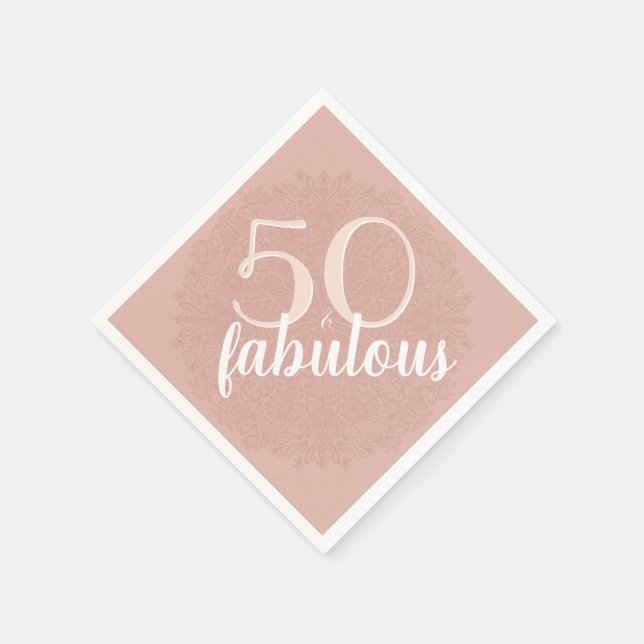 50 & Fabulous Rose Pink Floral 50th Birthday Party Napkins (Corner)