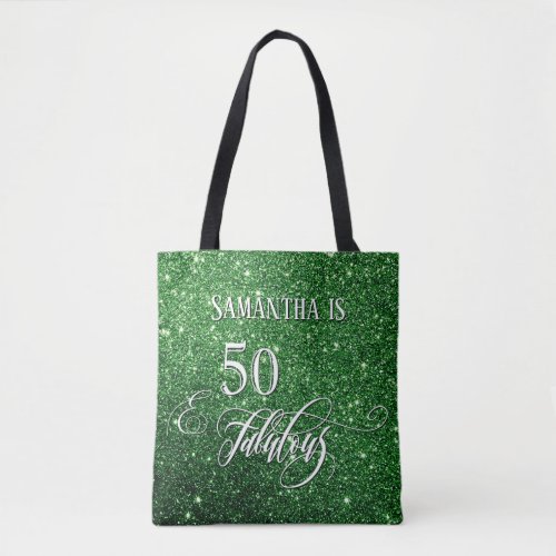 50  Fabulous Script Sparkling Deep Green Glitter Tote Bag