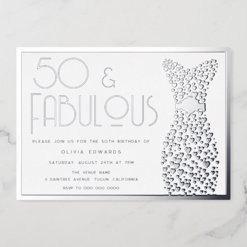 50  Fabulous Silver Dress 50th Birthday Party  Foil Invitation