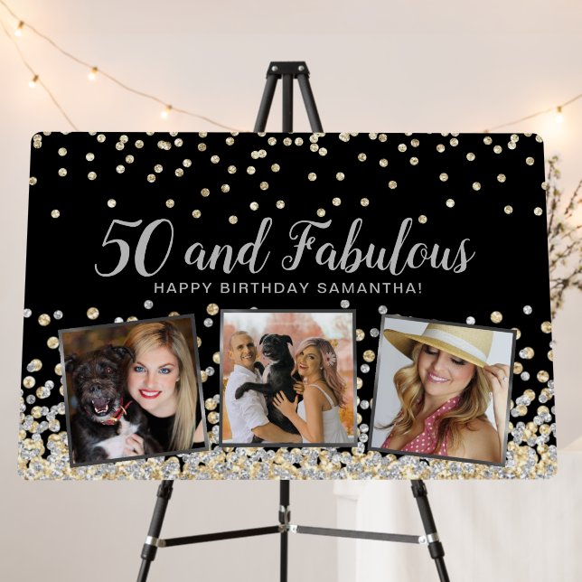50 Fabulous Silver  Photo Collage 50th Birthday Foam Board (In Situ (Stand))