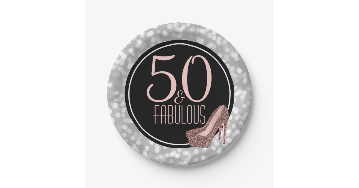 50 & Fabulous | Silver Pink 50th Birthday Party Paper Plate | Zazzle.com