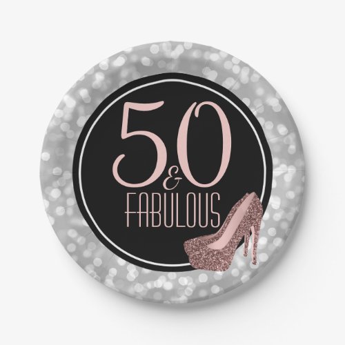 50  Fabulous  Silver Pink 50th Birthday Party Paper Plates