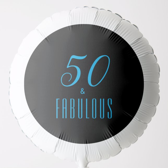 50 & Fabulous Sky Blue Black Birthday Balloon (Front)