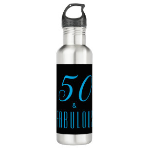 50 & Fabulous Sky Blue Black Birthday Stainless Steel Water Bottle