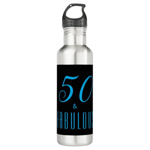 50  Fabulous Sky Blue Black Birthday  Stainless Steel Water Bottle
