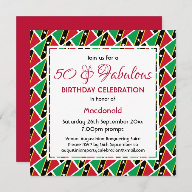 50 & Fabulous ST KITTS NEVIS FLAG Custom Birthday Invitation (Front/Back)
