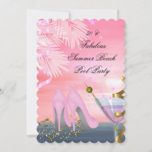 50 Fabulous Summer Pink Cocktail Heels Party Invitation