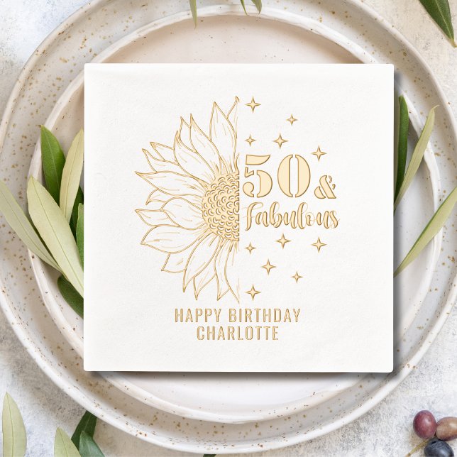 50 & Fabulous Sunflower 50th Birthday Personalized Foil Napkins (Creator Uploaded)