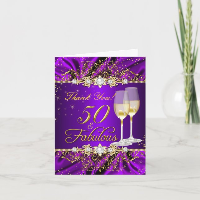 50 Fabulous Thank You Card Pearl Purple Gold Swirl (Front)
