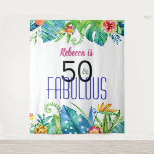50 & Fabulous Tropical Floral Photo Booth Backdrop
