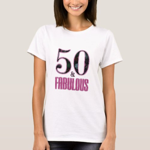 50  Fabulous Typography Black Pink 50th Birthday T_Shirt