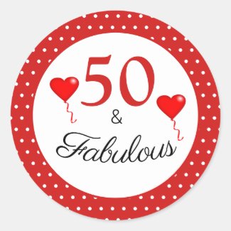 50 & Fabulous Typography Red 50th Birthday Red WH Classic Round Sticker