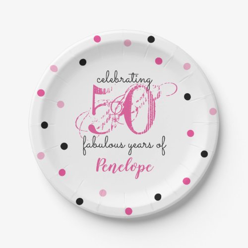 50 fabulous years Add Name polka dots Paper Plate