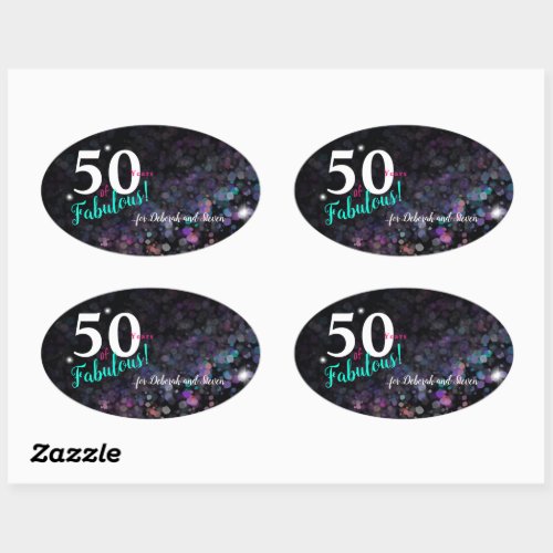 50 Fabulous Years colorful glitter background Oval Sticker