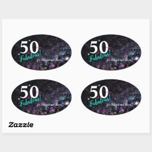 50 Fabulous Years, colorful glitter background Oval Sticker
