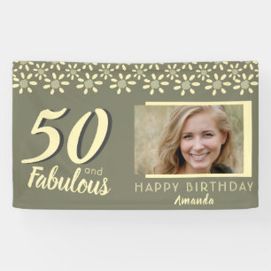 50 & Fabulous Yellow Daisy Flower Watercolor Photo Banner