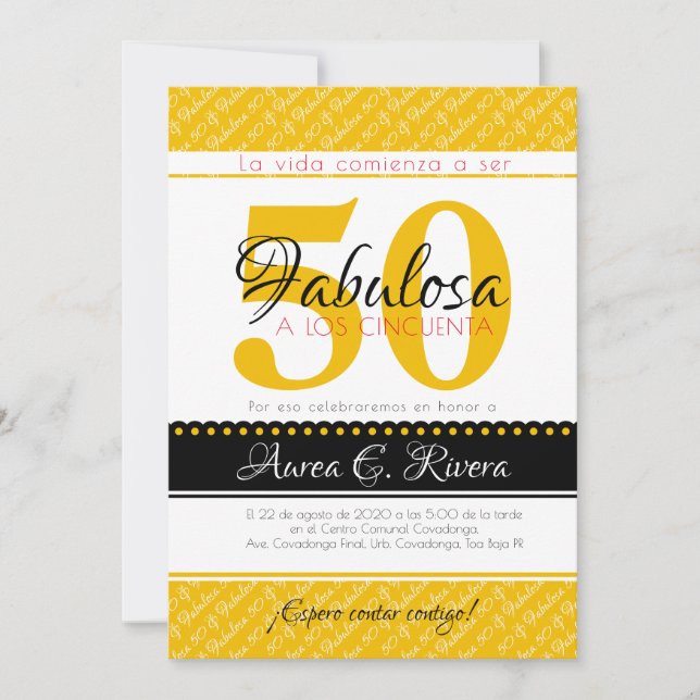 50 & Fabulous yellow Spanish / Fabulosa amarillo Invitation (Front)